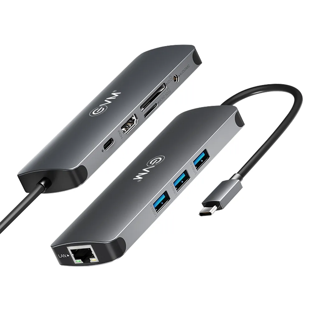 EVM Type-C Dock 9 in 1 (HDMI | USB |GIGA LAN | AUX | SD/TF CARD | TYPE-C) view 2